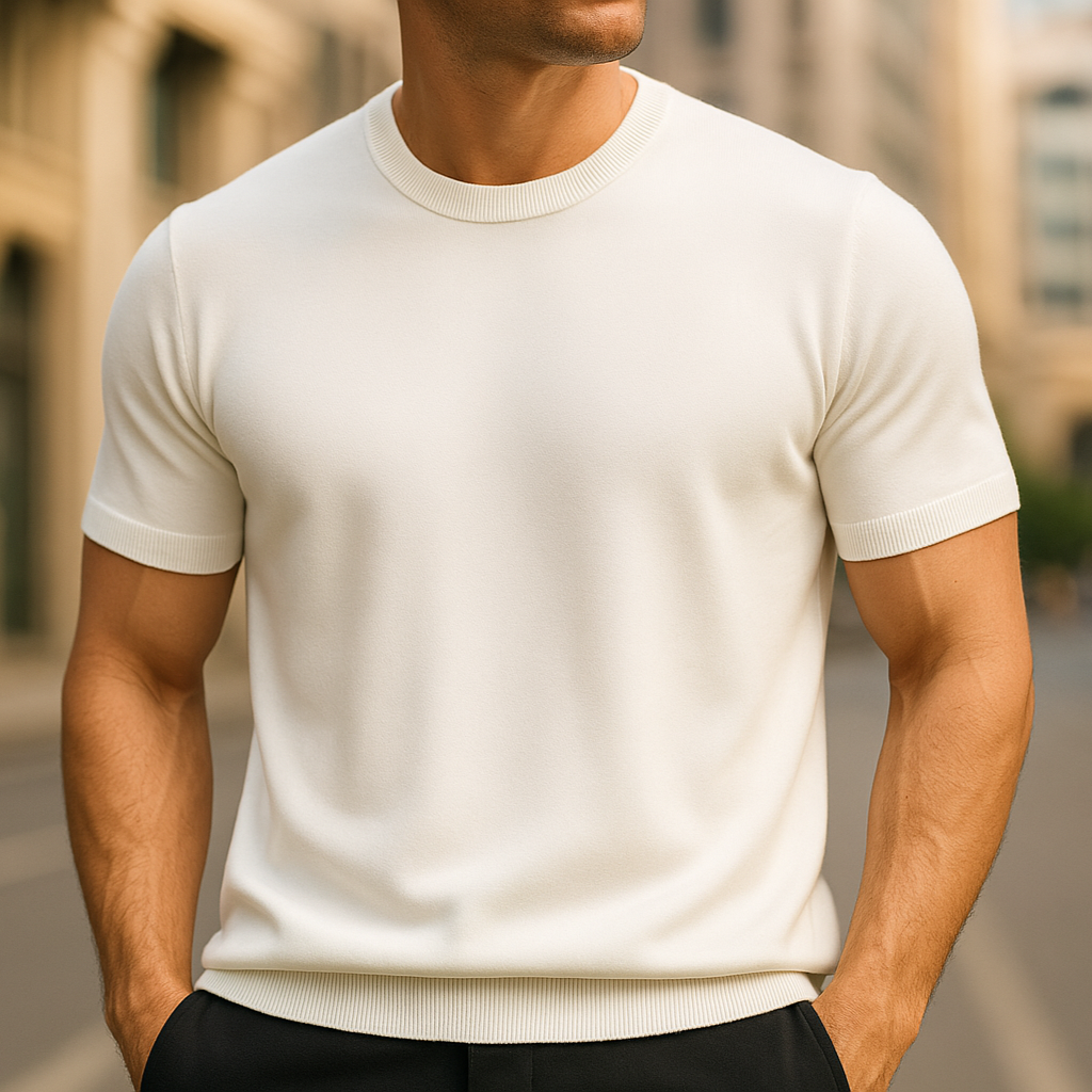 Homme T-Shirt Manches Courtes avec Col Rond Slim Fit