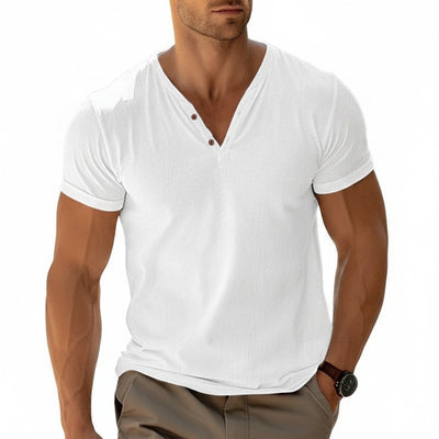 Homme T-shirt Manches Courtes col en V avec Boutons