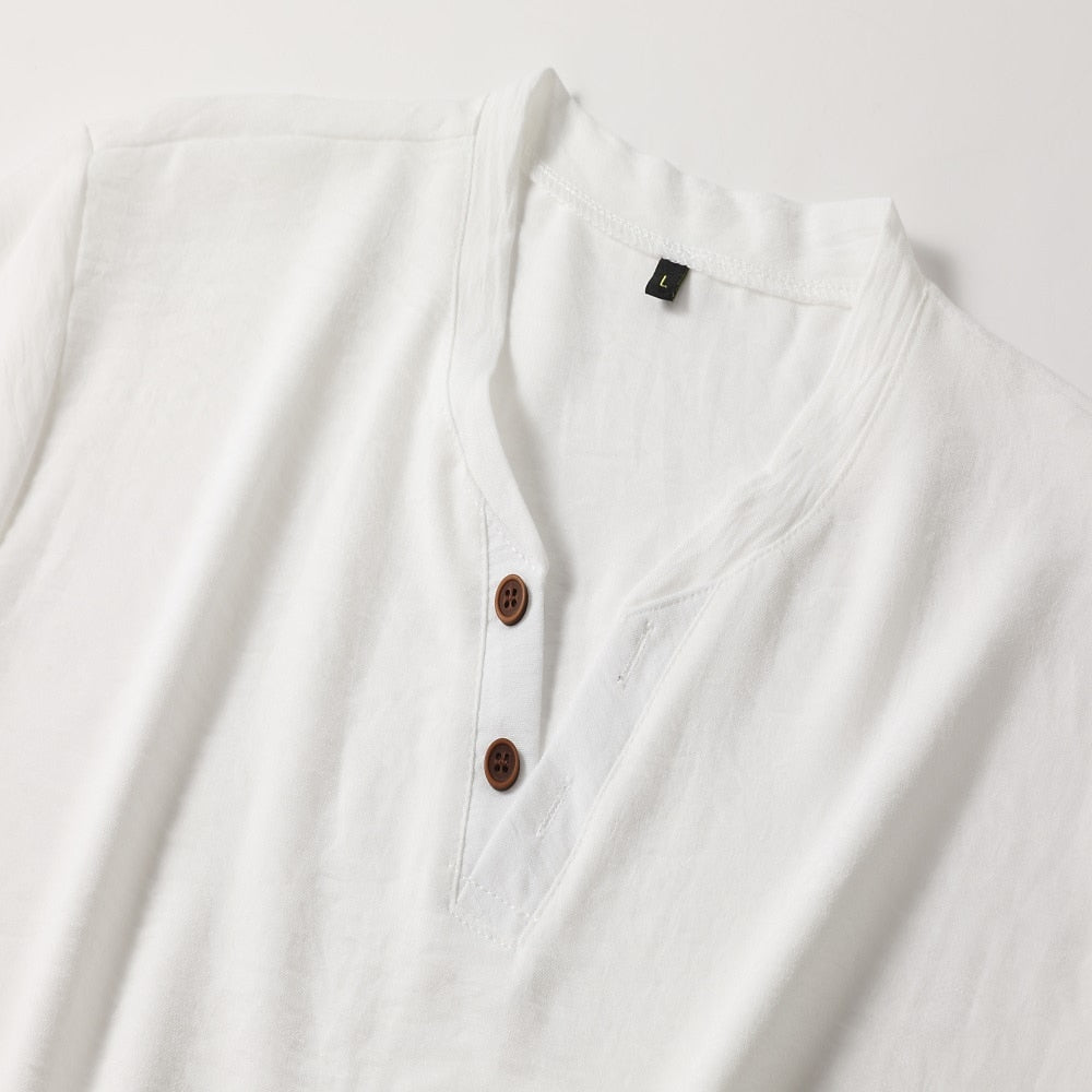 Homme T-shirt Manches Courtes col en V avec Boutons