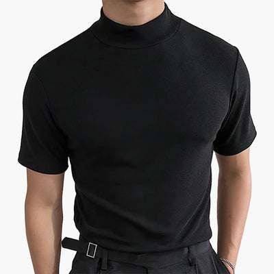 Homme T-shirt Manches Courtes Col Montant Slim Fit