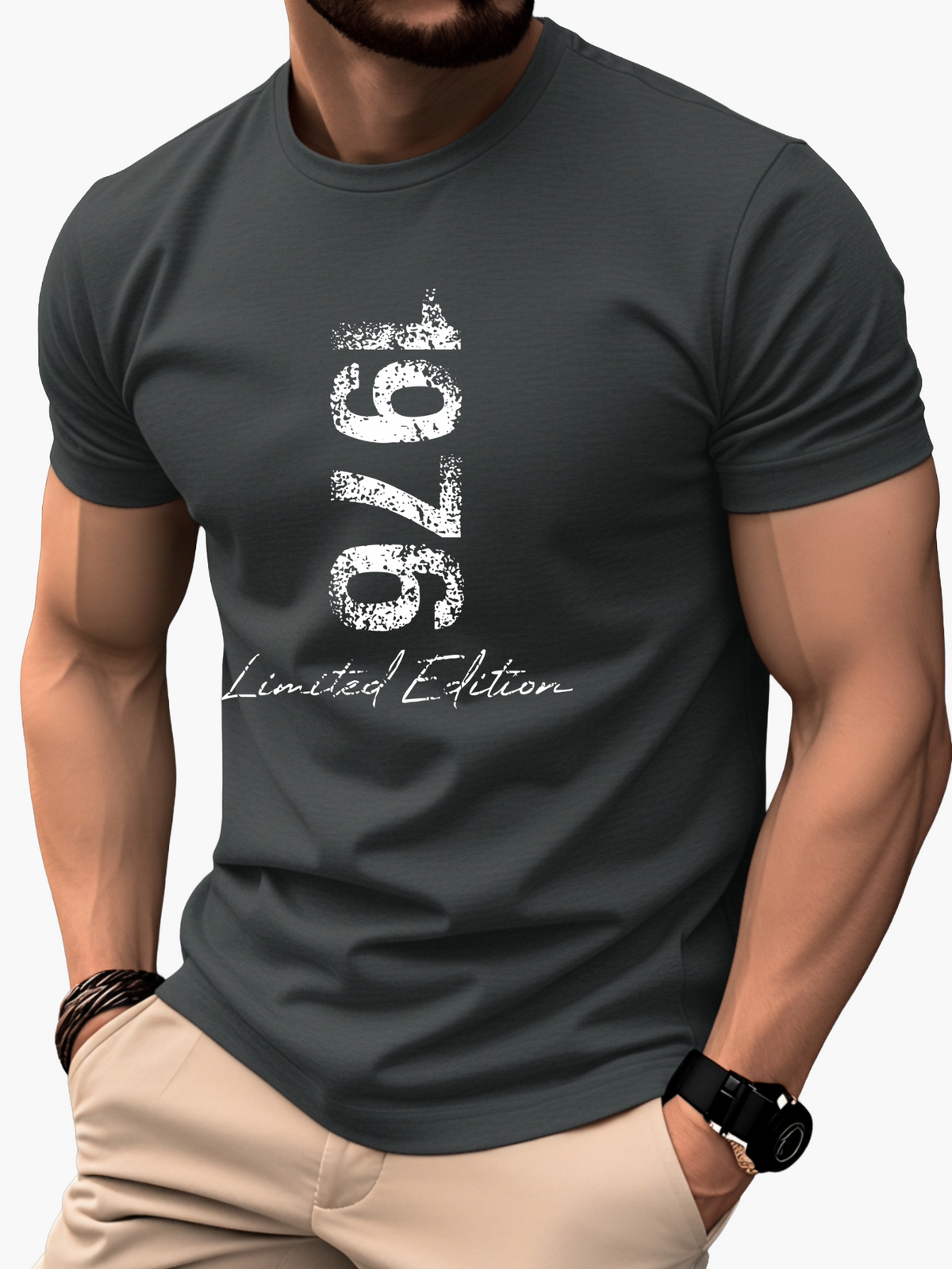 Homme T-shirt Manches Courtes Col Rond Imprimé Vintage 1976