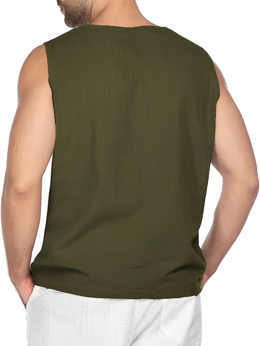 Homme Tank Top sans Manches avec Col V et Lacets