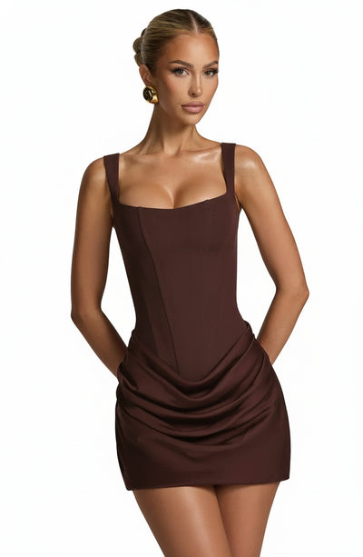 Mini Robe Corset Drapée avec Lacets dans le Dos