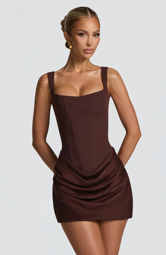 Mini Robe Corset Drapée avec Lacets dans le Dos