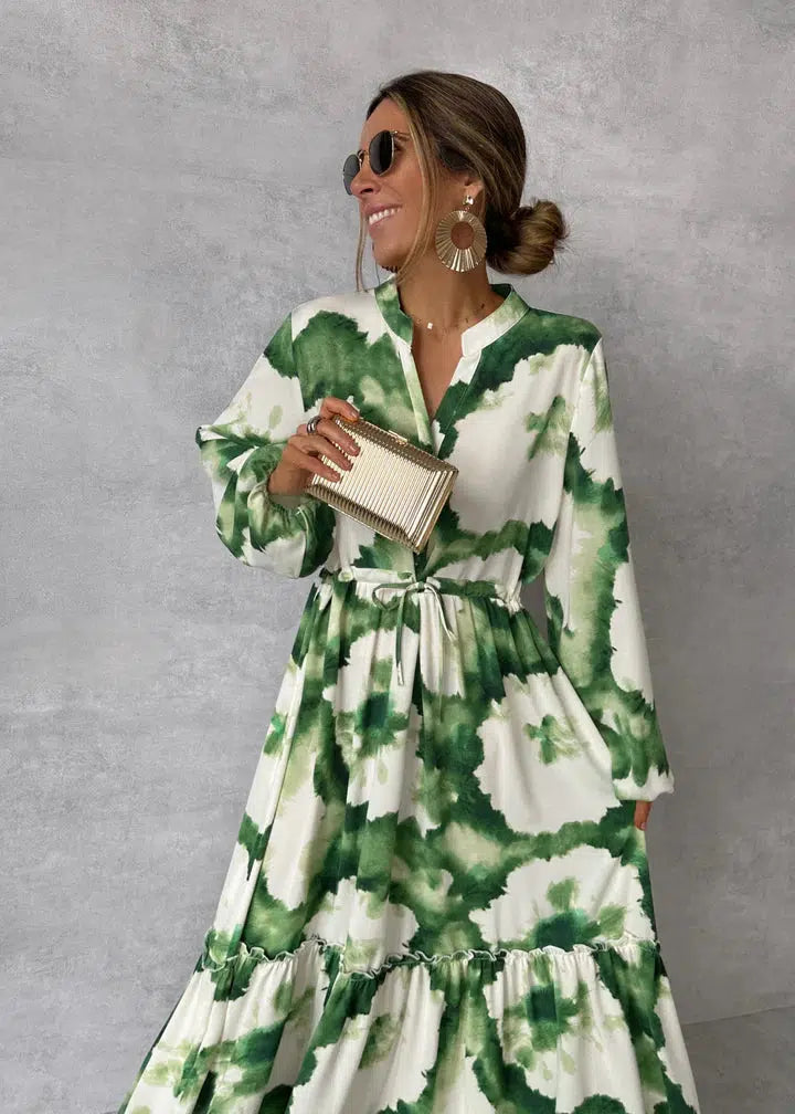Robe Longue Tie-Dye à Manches Longues et Ceinture