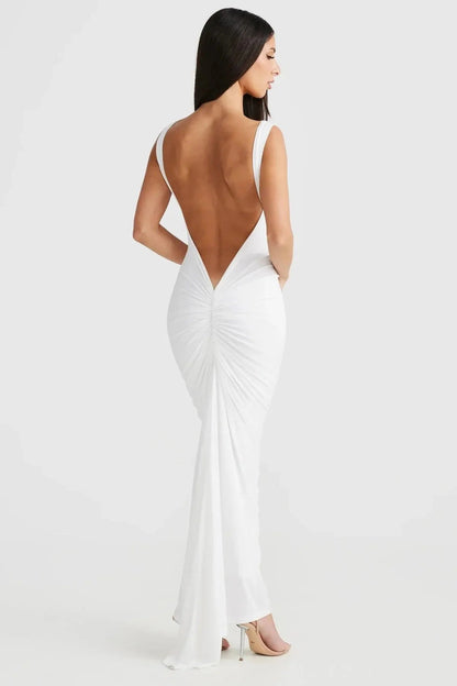 Robe Longue Femme Plissée avec Dos Nu et Bretelles Fines 1