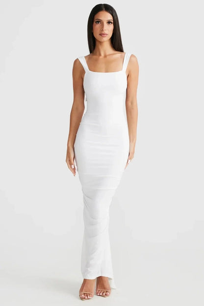 Robe Longue Femme Plissée avec Dos Nu et Bretelles Fines 2