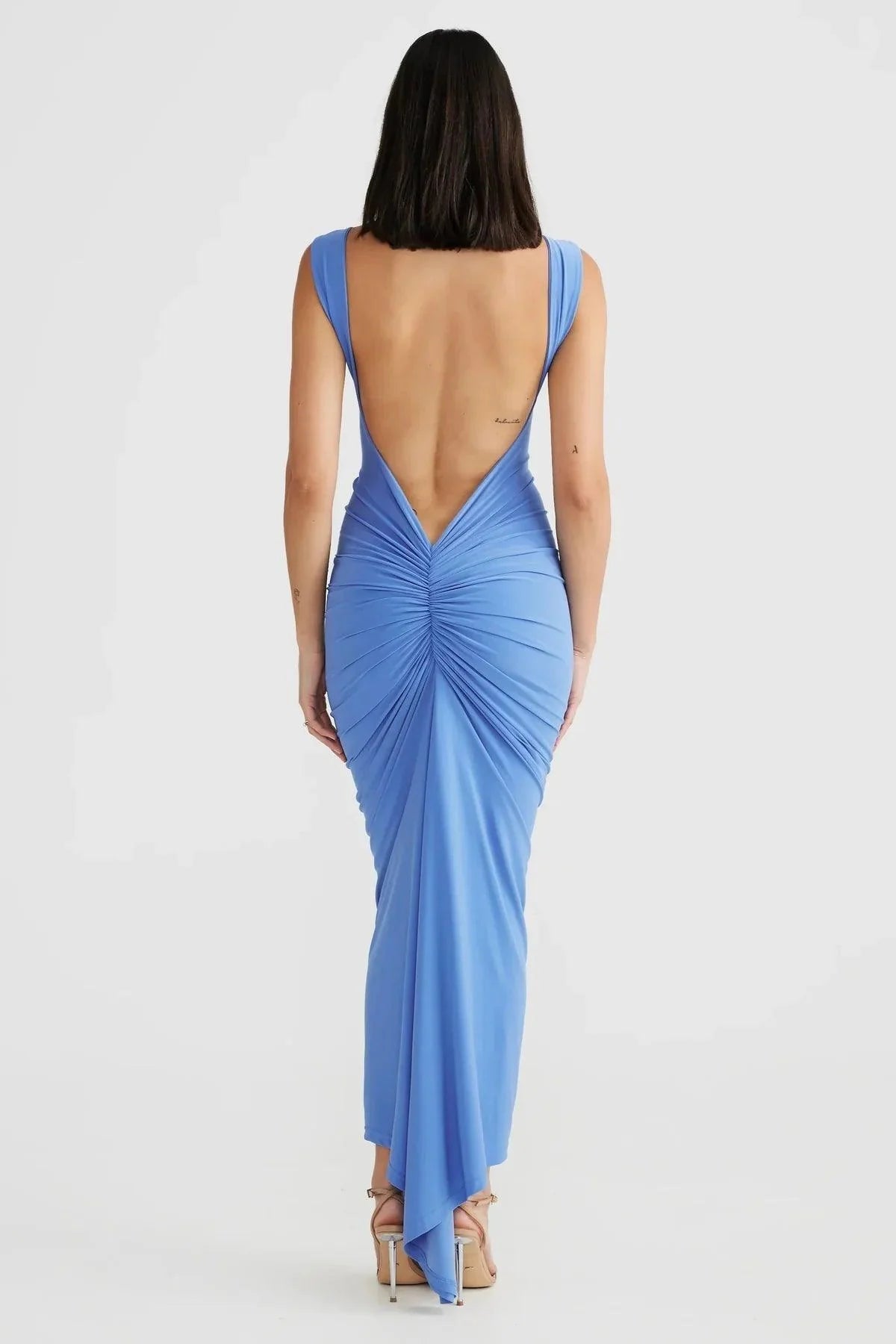 Robe Longue Femme Plissée avec Dos Nu et Bretelles Fines 8