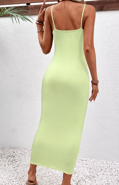 Robe Longue Femme Plissée avec Dos Nu et Bretelles Fines