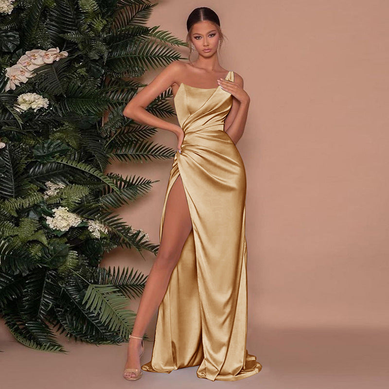 Robe de Bal Femme Longue en Satin avec Bretelles Fines et Longueur Maxi 1