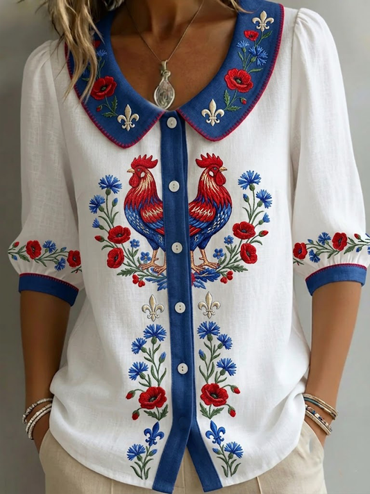 Chemise Coq Gaulois avec Col Claudine et Imprimé Floral