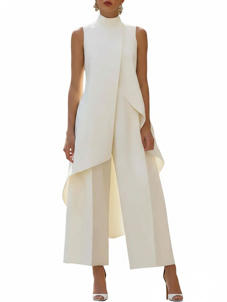 Ensemble Deux Pièces avec Top Col Montant et Pantalon Large