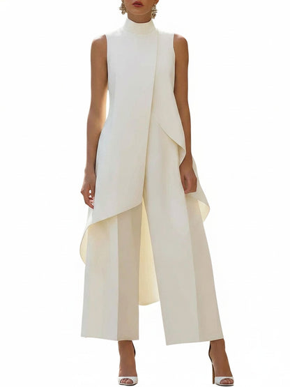 Ensemble Deux Pièces avec Top Col Montant et Pantalon Large