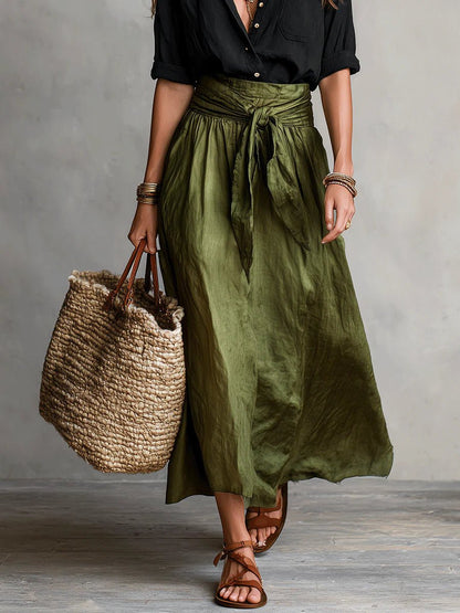 Ensemble Deux Pièces Chemise Boutonnée et Jupe Midi Taille Haute