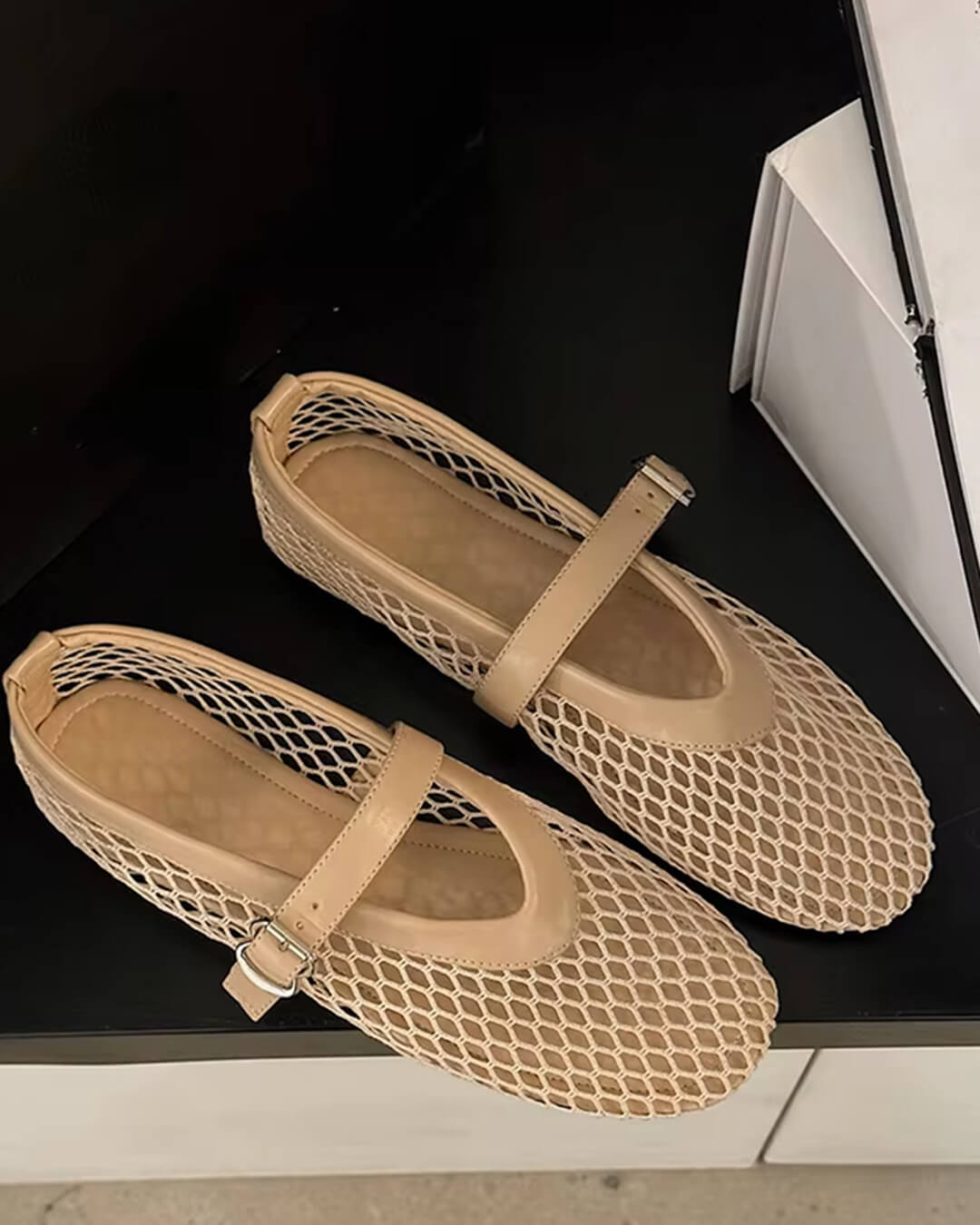 Femme Ballerines Mary Jane à Résille avec Bride à Boucle