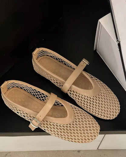 Femme Ballerines Mary Jane à Résille avec Bride à Boucle