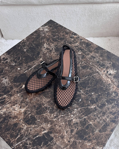 Femme Ballerines Mary Jane à Résille avec Bride à Boucle