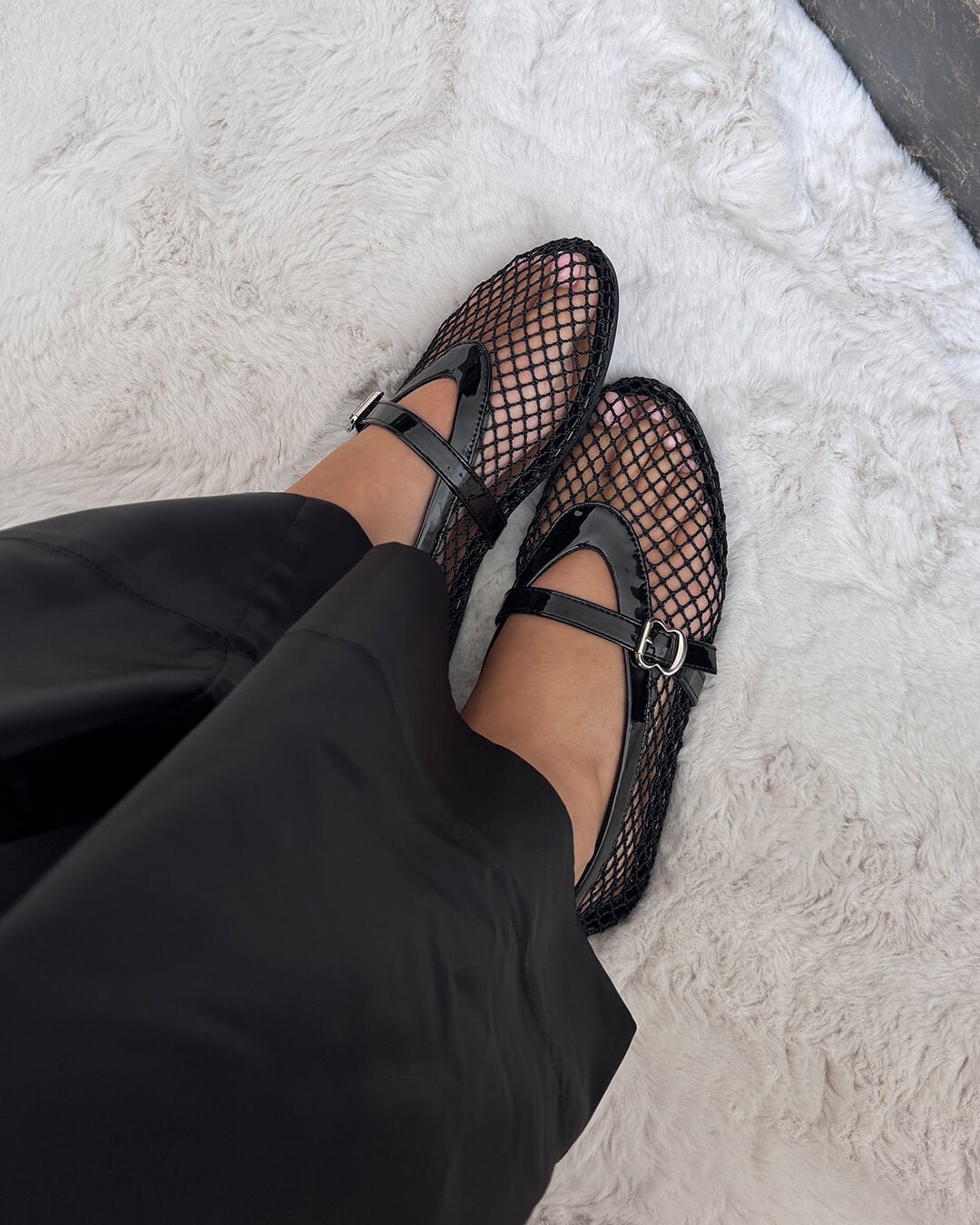 Femme Ballerines Mary Jane à Résille avec Bride à Boucle