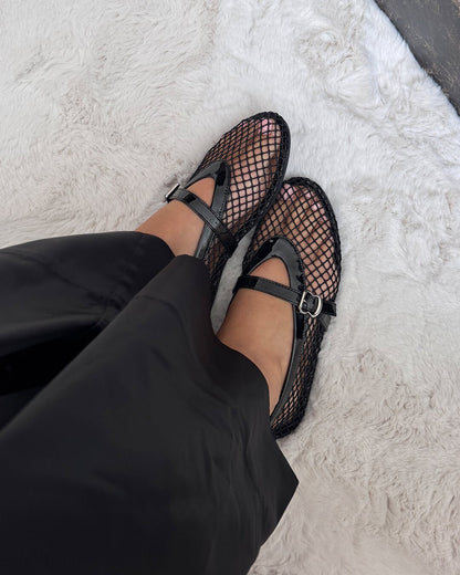 Femme Ballerines Mary Jane à Résille avec Bride à Boucle