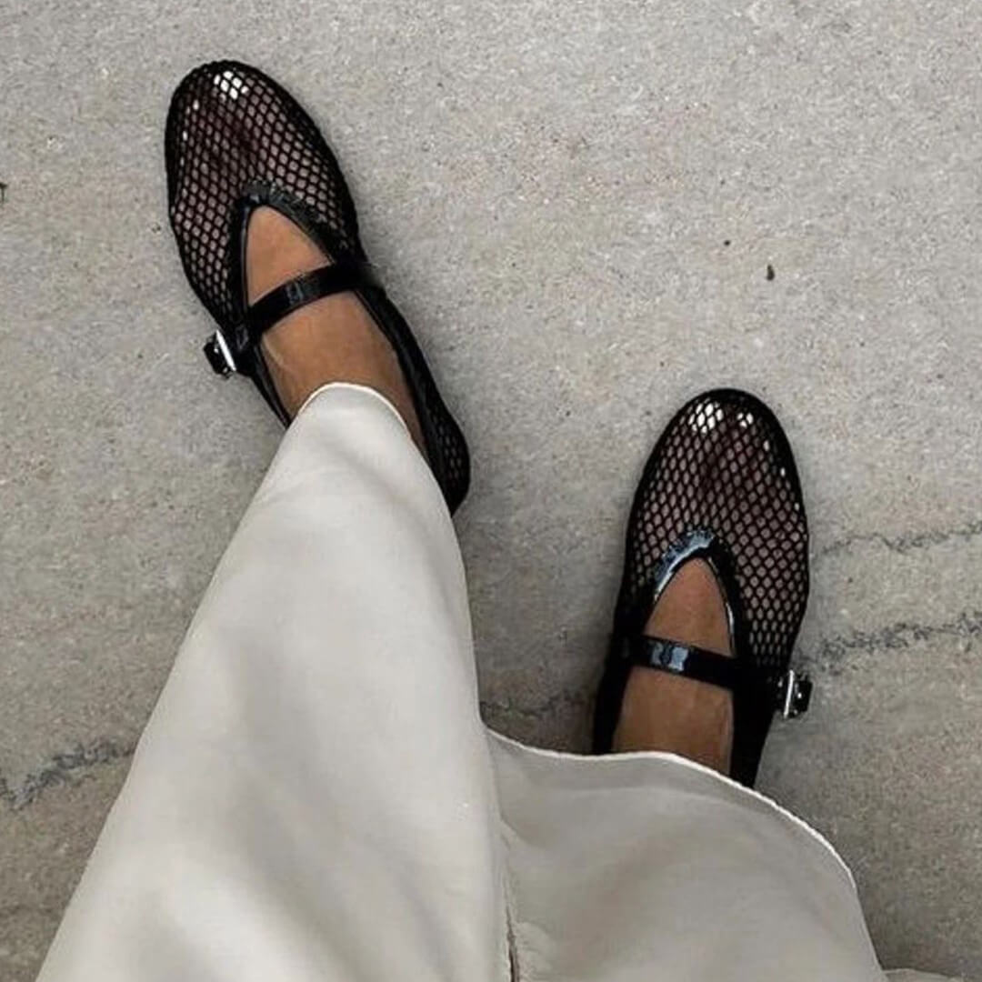 Femme Ballerines Mary Jane à Résille avec Bride à Boucle