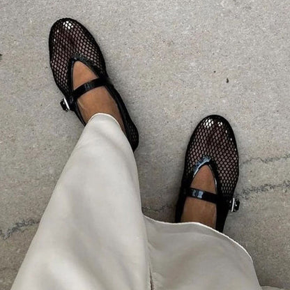 Femme Ballerines Mary Jane à Résille avec Bride à Boucle