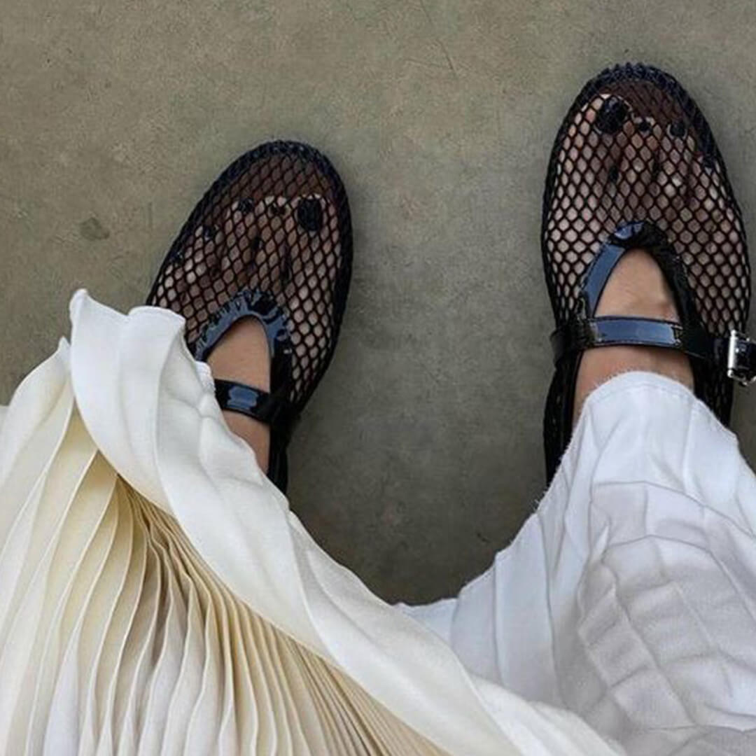 Femme Ballerines Mary Jane à Résille avec Bride à Boucle