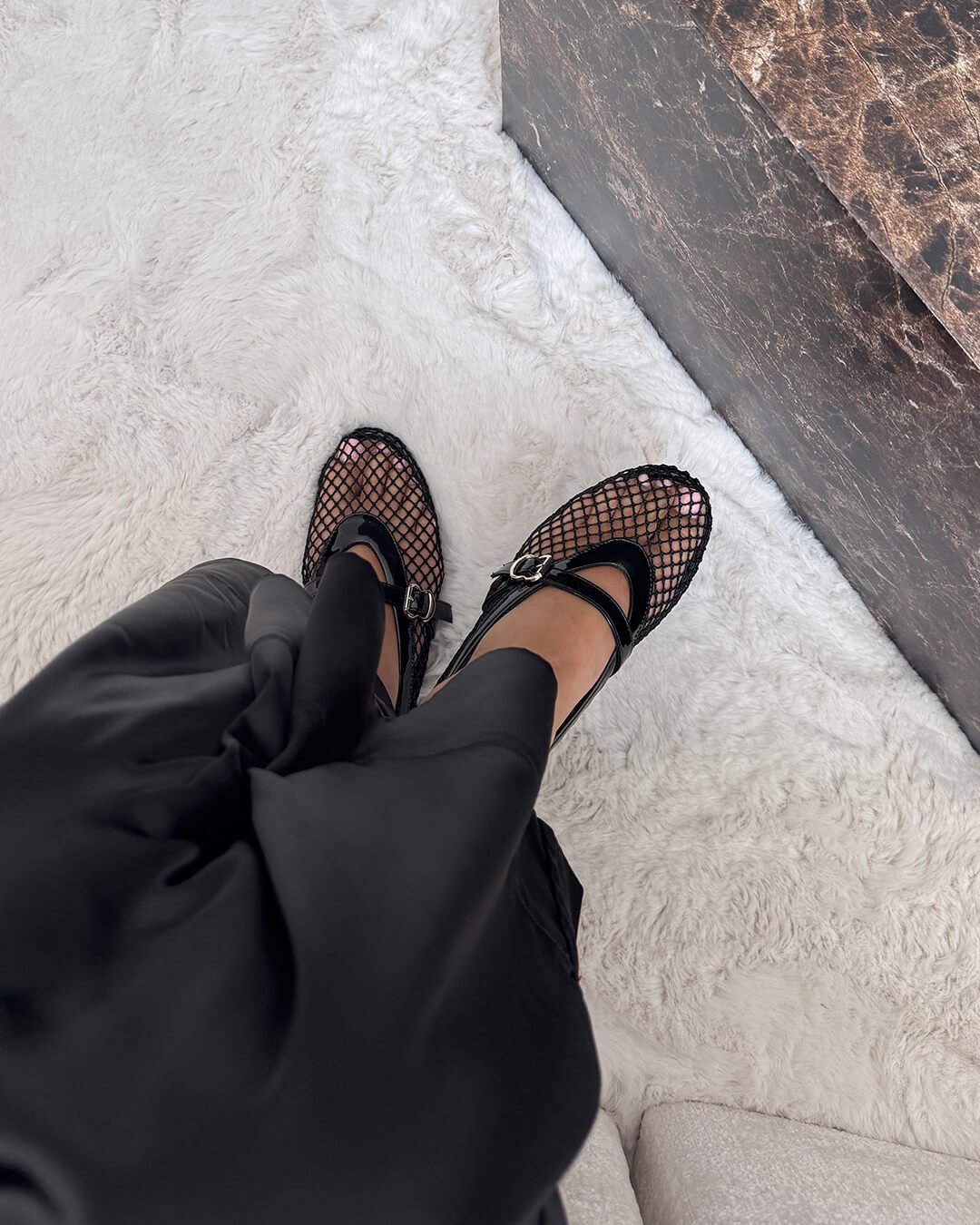Femme Ballerines Mary Jane à Résille avec Bride à Boucle