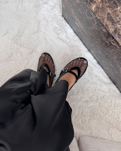 Femme Ballerines Mary Jane à Résille avec Bride à Boucle