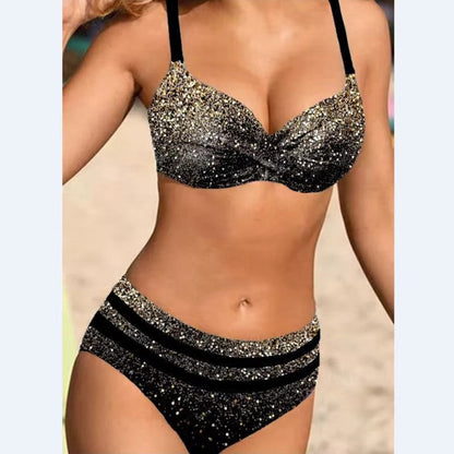 Femme Bikini Taille Haute à Bretelles avec Imprimé Tropical