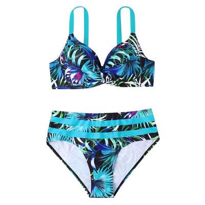 Femme Bikini Taille Haute à Bretelles avec Imprimé Tropical