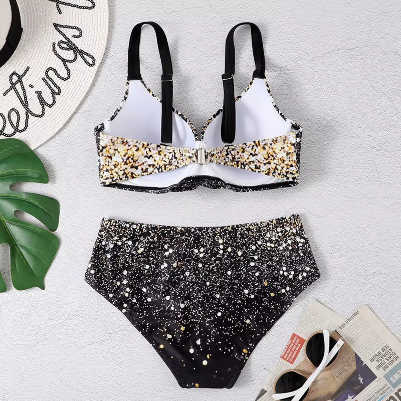 Femme Bikini Taille Haute à Bretelles avec Imprimé Tropical