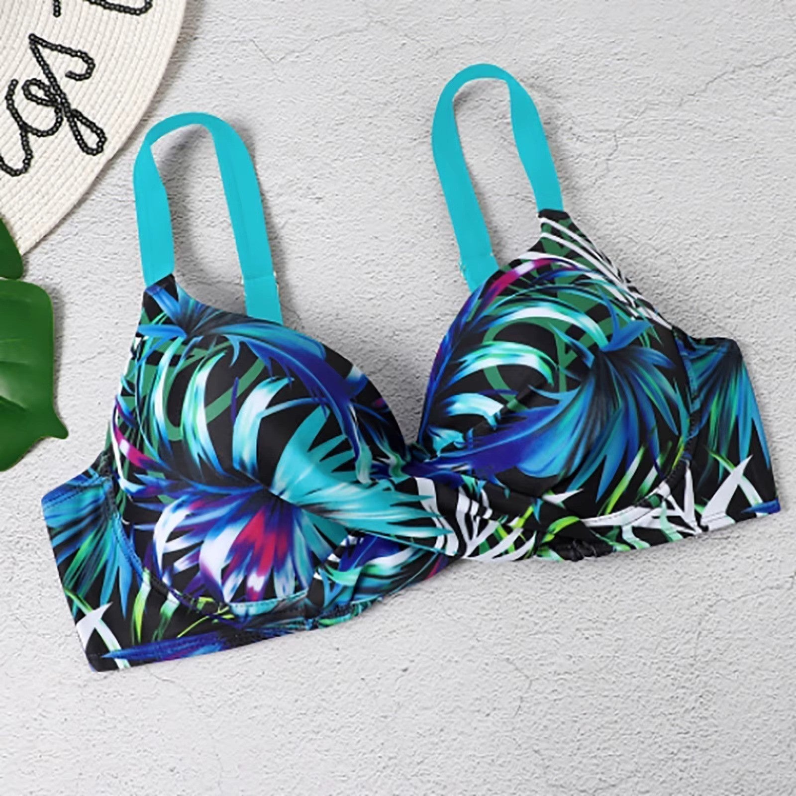Femme Bikini Taille Haute à Bretelles avec Imprimé Tropical