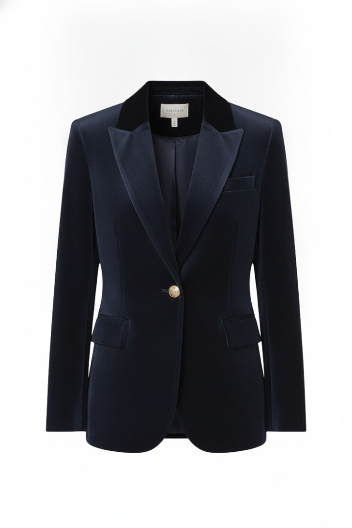 Femme Blazer à Revers Manches Longues avec Bouton Doré