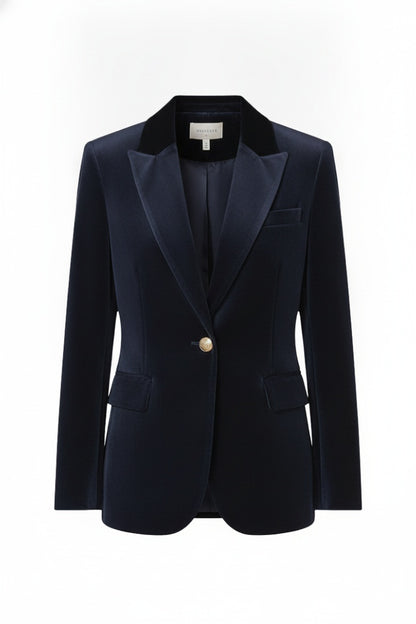Femme Blazer à Revers Manches Longues avec Bouton Doré