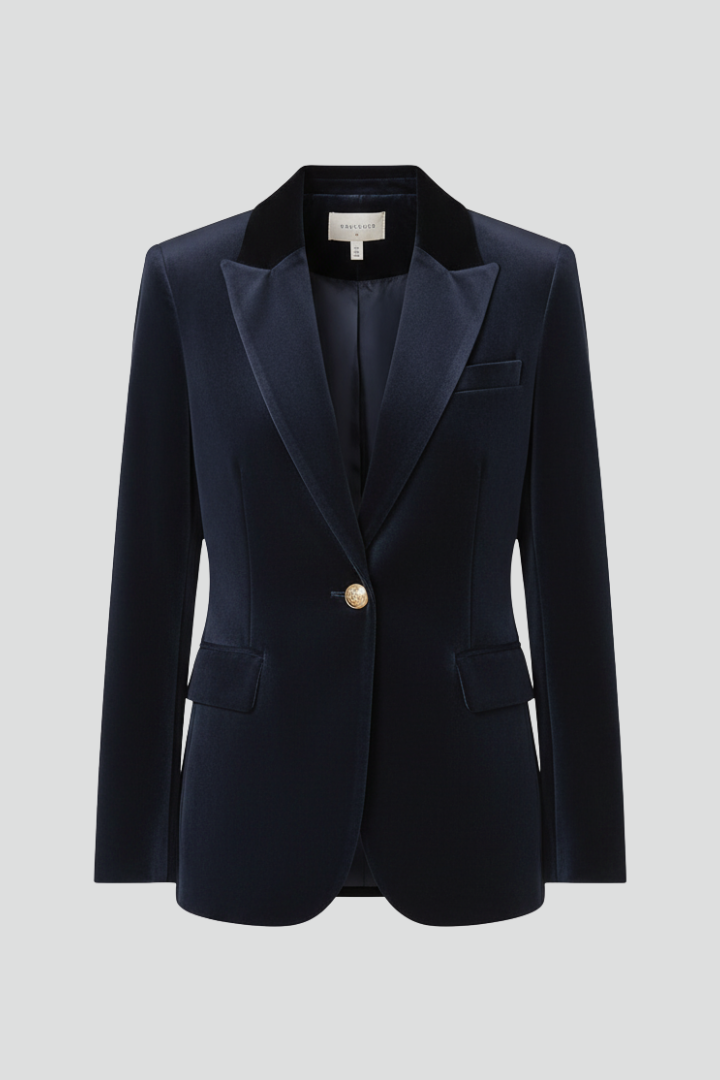 Femme Blazer à Revers Manches Longues avec Bouton Doré
