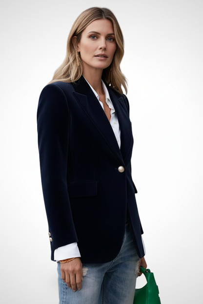 Femme Blazer à Revers Manches Longues avec Bouton Doré