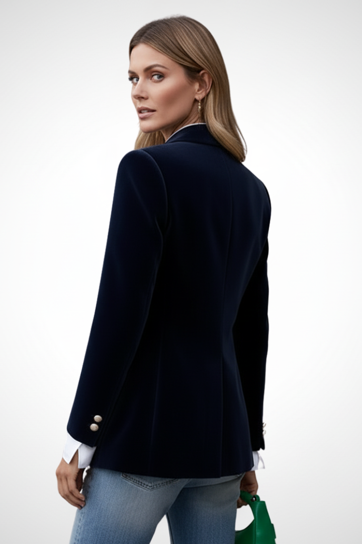 Femme Blazer à Revers Manches Longues avec Bouton Doré