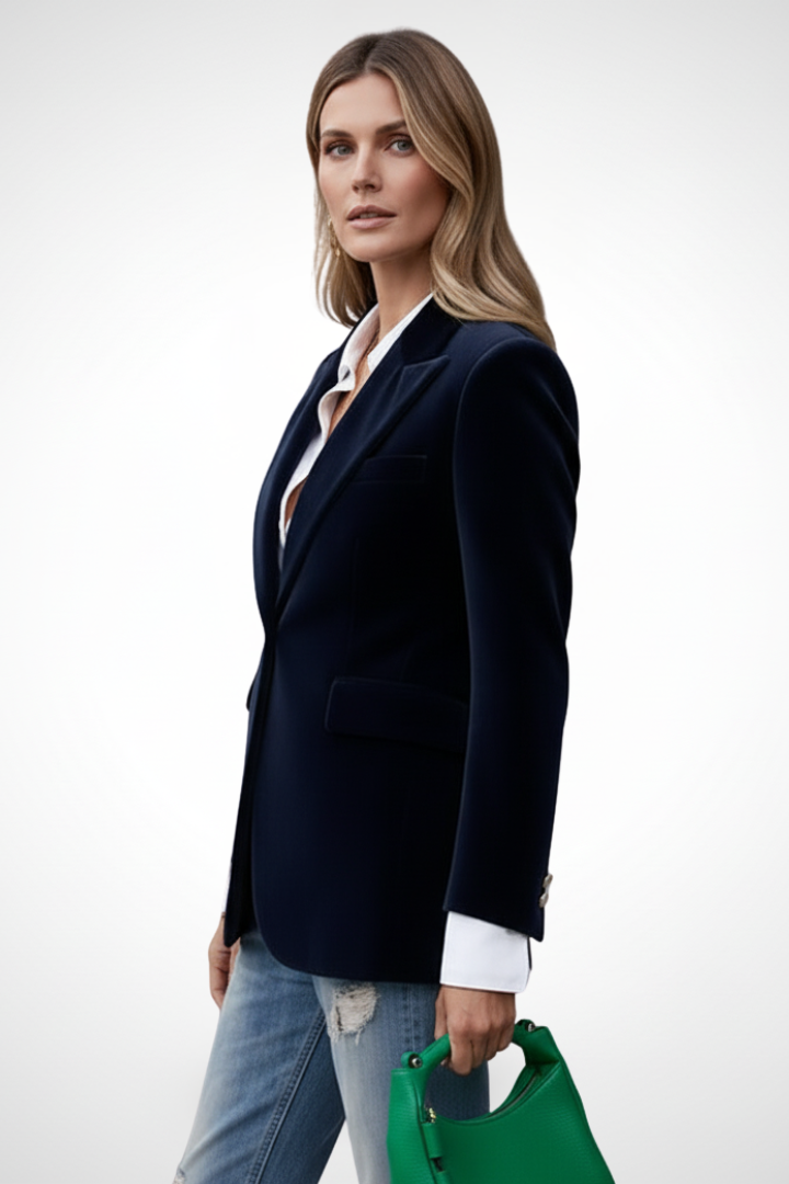 Femme Blazer à Revers Manches Longues avec Bouton Doré
