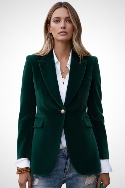 Femme Blazer à Revers Manches Longues avec Bouton Doré