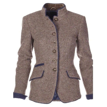 Femme Blazer Ajusté Manches Longues col Montant et Fermeture Boutonnée
