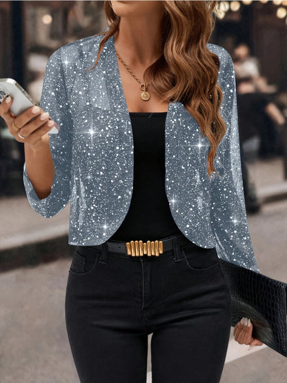 Femme Blazer Court Manches Longues Scintillant à Devant Ouvert