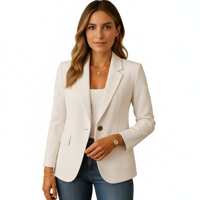 Femme Blazer Manches Longues à un Bouton avec Col à Revers