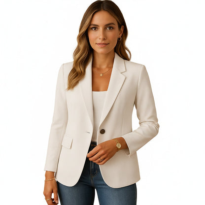 Femme Blazer Manches Longues à un Bouton avec Col à Revers