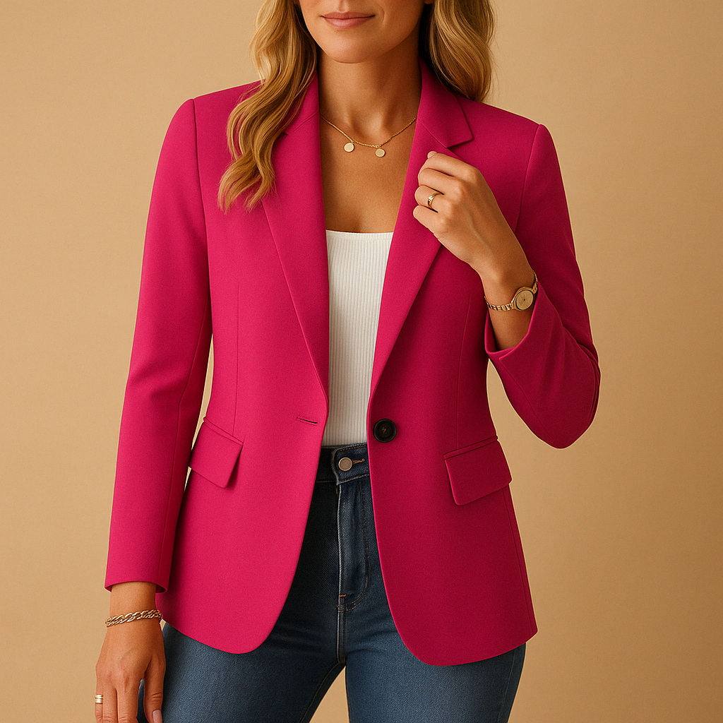 Femme Blazer Manches Longues à un Bouton avec Col à Revers