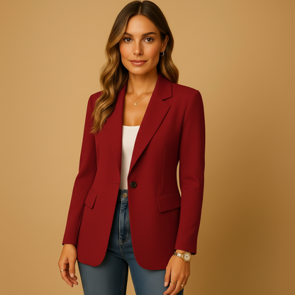 Femme Blazer Manches Longues à un Bouton avec Col à Revers