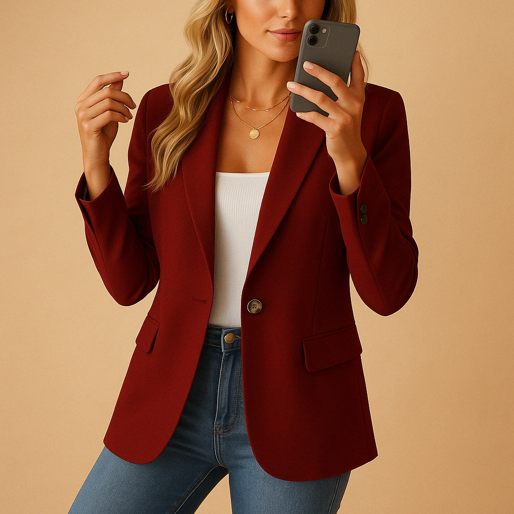Femme Blazer Manches Longues à un Bouton avec Col à Revers