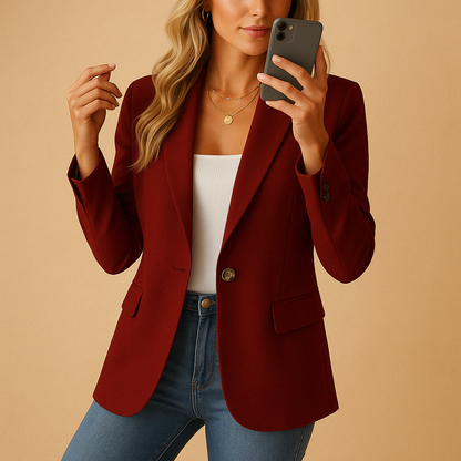 Femme Blazer Manches Longues à un Bouton avec Col à Revers