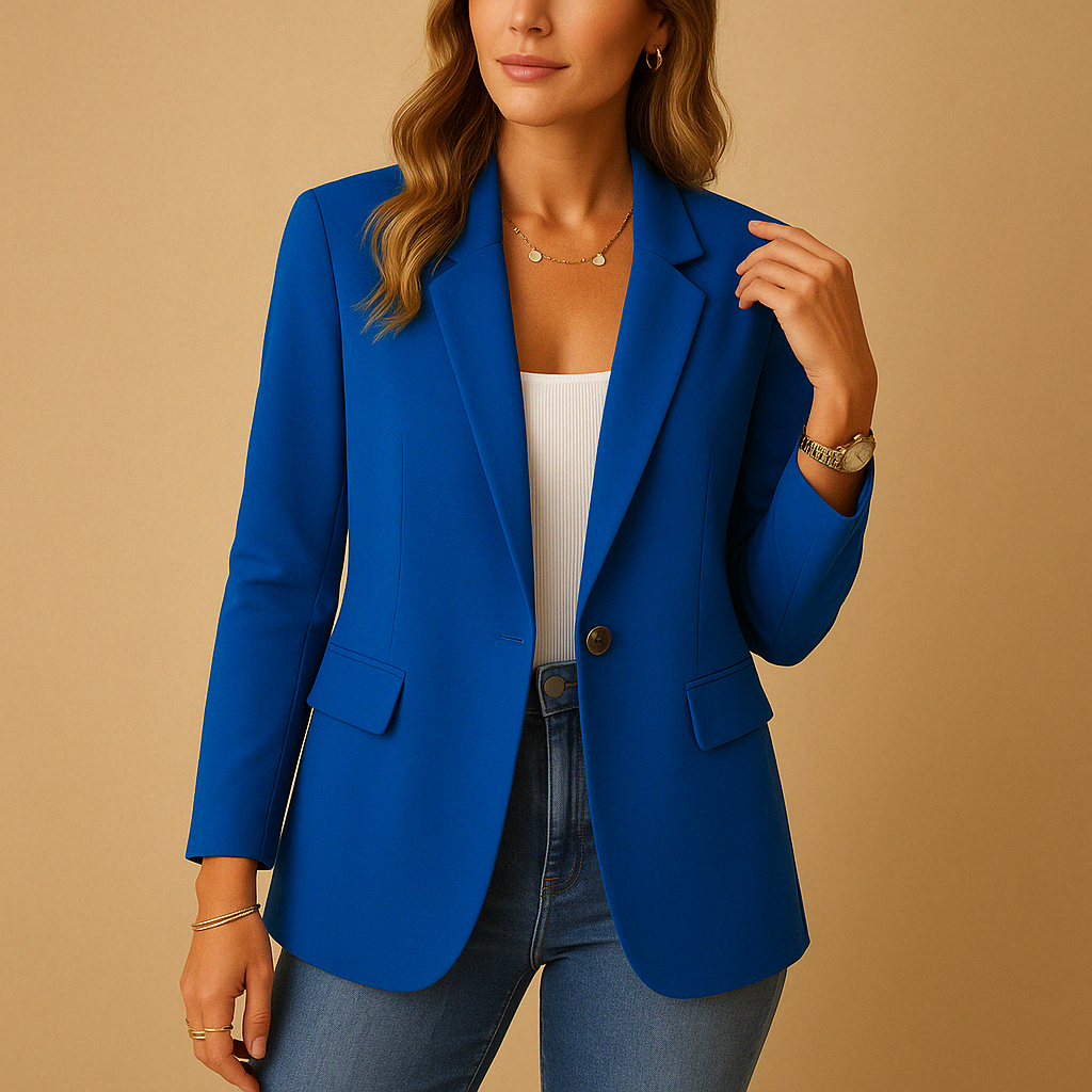 Femme Blazer Manches Longues à un Bouton avec Col à Revers