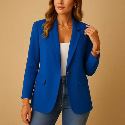 Femme Blazer Manches Longues à un Bouton avec Col à Revers