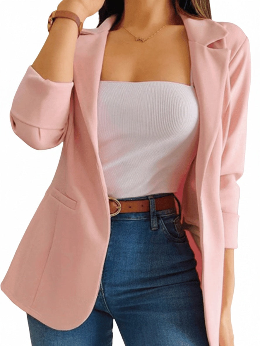 Femme Blazer Manches Longues col Revers Ouvert avec Poches